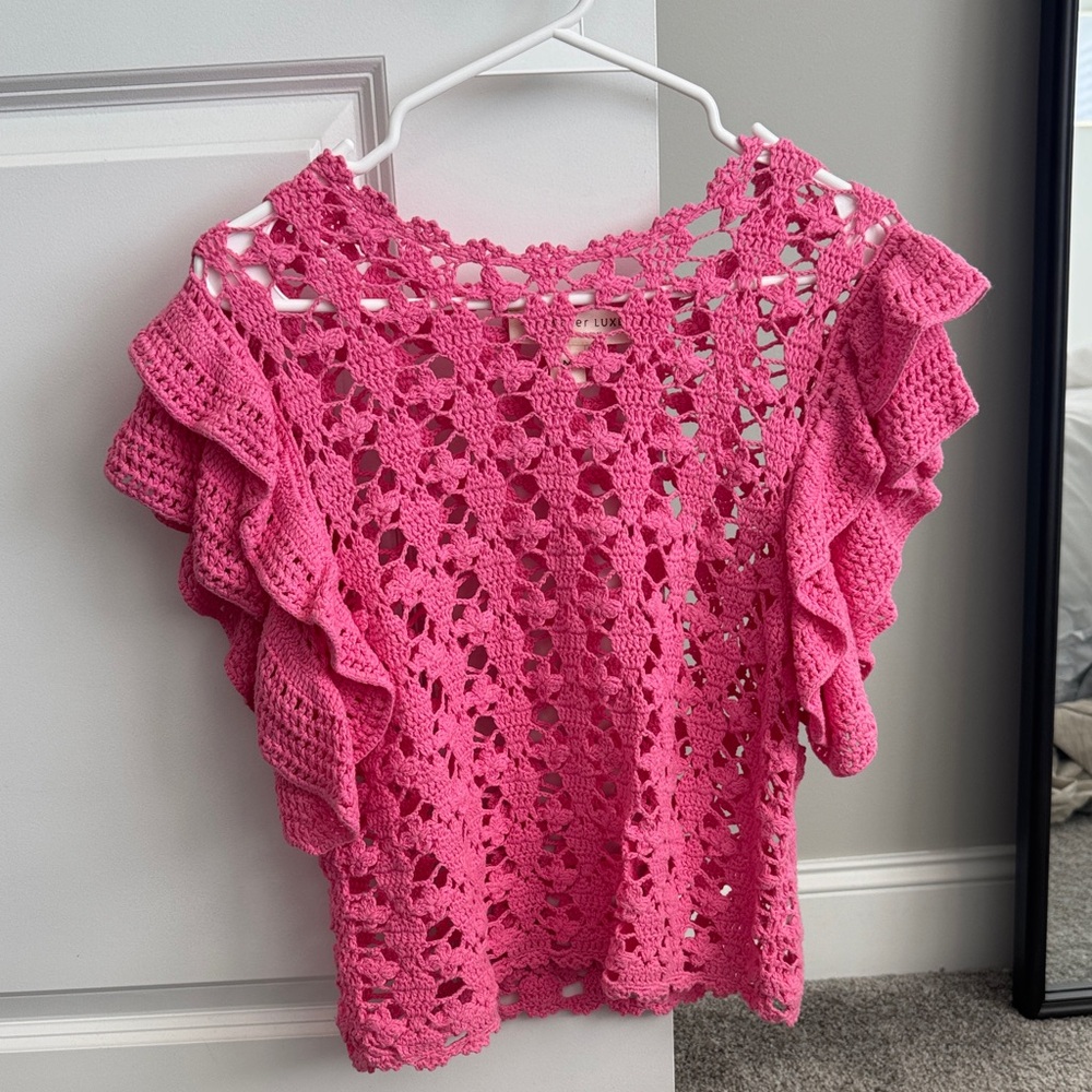 Saltwater Luxe Pink Crochet Ruffle Top